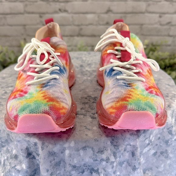 Link Flow-19K Fuchsia TieDye Fly-Knit Stretch Lace-up Fashion Sneakers Girls 10M - Picture 2 of 11